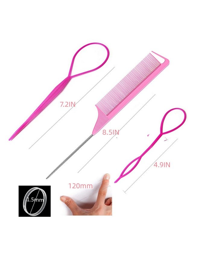 Schembo 1000Pcs Clear Elastic Hair Rubber Bands Soft And Small Hair Elastics Ties For Girls And Women 2Pcs Topsy Tail Hair Toolshair Loop Styling Tool1Pcs Rat Tail Combs For Hair Stylingpink Schembo - Image 2