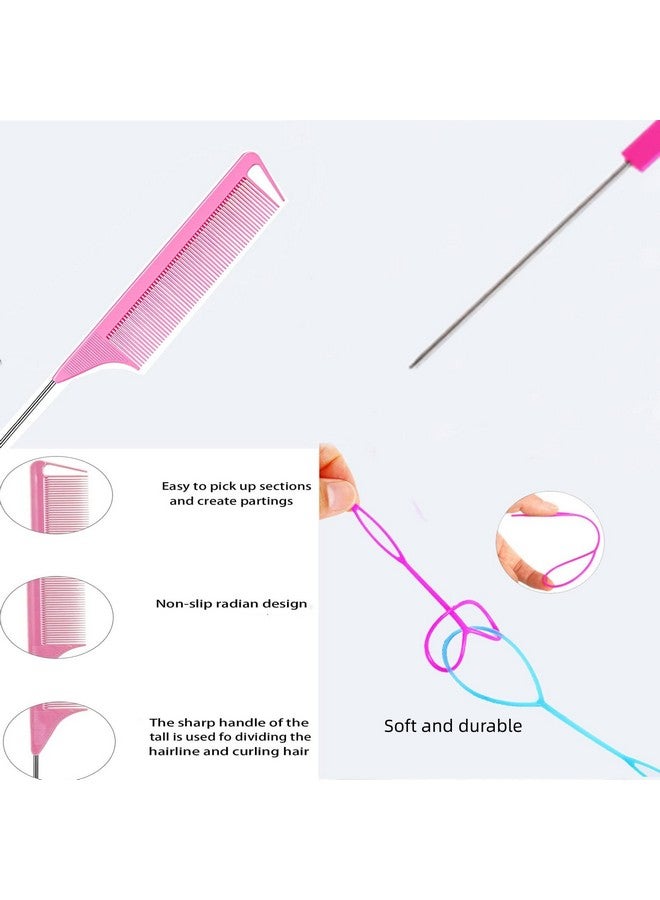 Schembo 1000Pcs Clear Elastic Hair Rubber Bands Soft And Small Hair Elastics Ties For Girls And Women 2Pcs Topsy Tail Hair Toolshair Loop Styling Tool1Pcs Rat Tail Combs For Hair Stylingpink Schembo - Image 4