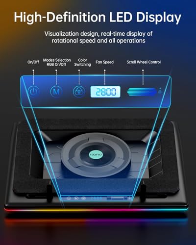 llano V12 RGB Laptop Cooling Pad, Gaming Laptop Cooler with 5.5 Inch Powerful Turbofan, Fast Cooling Laptop 15.6-21in, Adjustable Speed, Touch Control, LCD Screen, Black (RGB) - Image 5