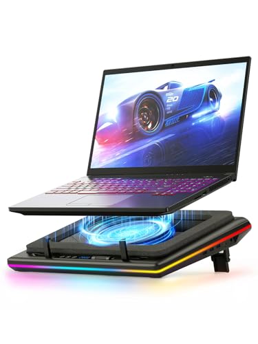 llano V12 RGB Laptop Cooling Pad, Gaming Laptop Cooler with 5.5 Inch Powerful Turbofan, Fast Cooling Laptop 15.6-21in, Adjustable Speed, Touch Control, LCD Screen, Black (RGB) - Image 1
