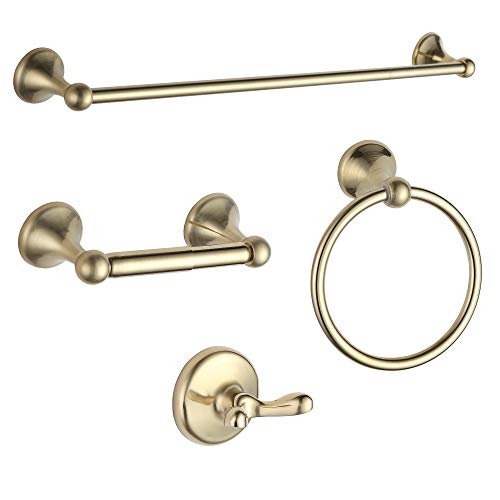 BGL BGL Bathroom Hardware Set Brushed Brass Adjustable Expandable Towel Bar 4Piece Towel Ring Robe Hook Toilet Paper Holder Bathroom Accessory Set Wall Mounted 