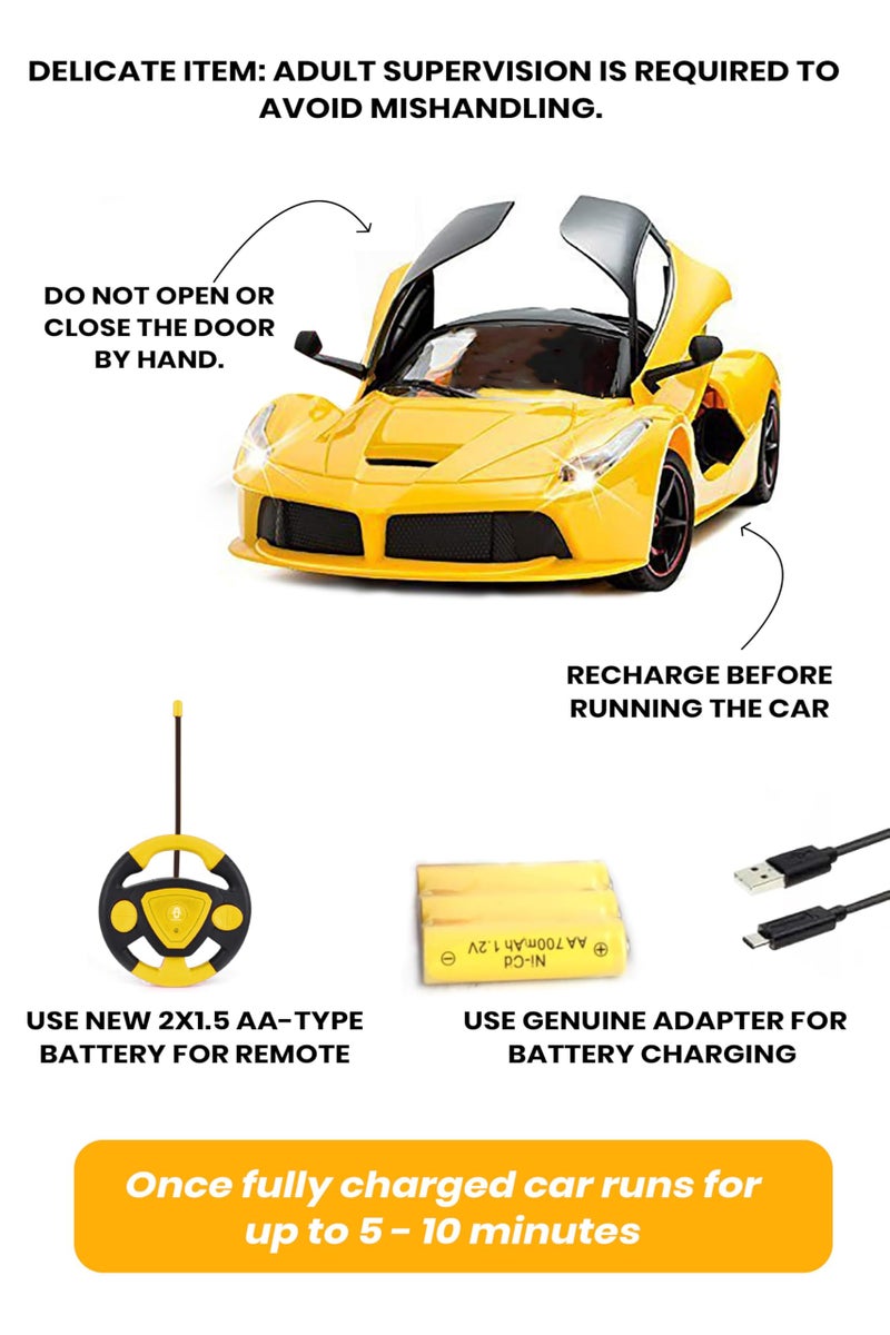 Webby Remote Controlled Rechargeable Super Car with Opening Doors and LED Headlight | Birthady Gifts for Kids (Yellow) - Image 5