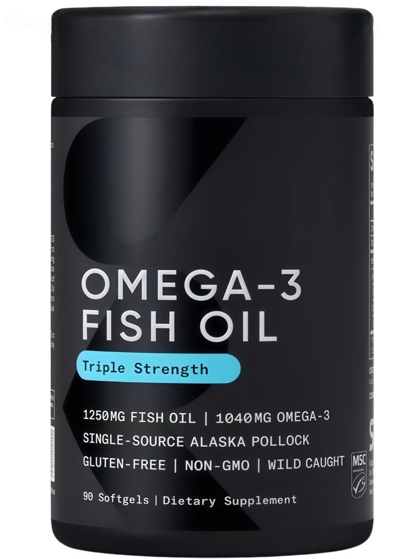 Wins Town Omega-3, Triple Strength, 1250 mg, Made with Alaskaomega, with Triglycerides EPA and DHA | Supporting the heart, brain and joints | IFOS Certified 5 Star, Non-GMO & Gluten Free - 90 Softgels - Image 1