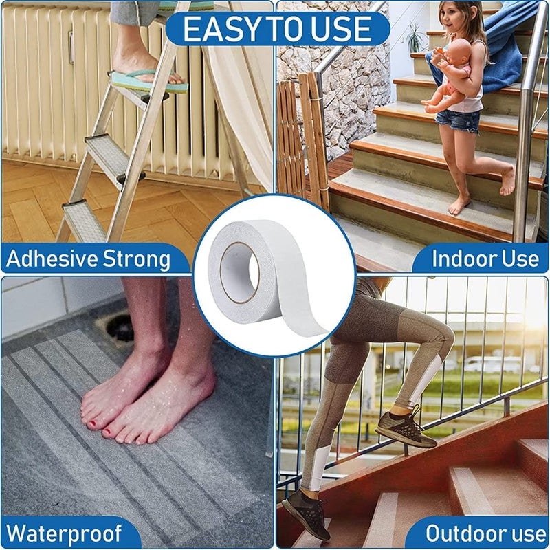 ZIVSA ZIVSA Heavy Duty AntiSkid Tape NonSlip Safety Friction Tape Reduce The Risk of Slipping for Home Commercial Industrial Use Stairs Ladders Bathroom Clear Grip Tape white 5CM X 5M  - Image 4