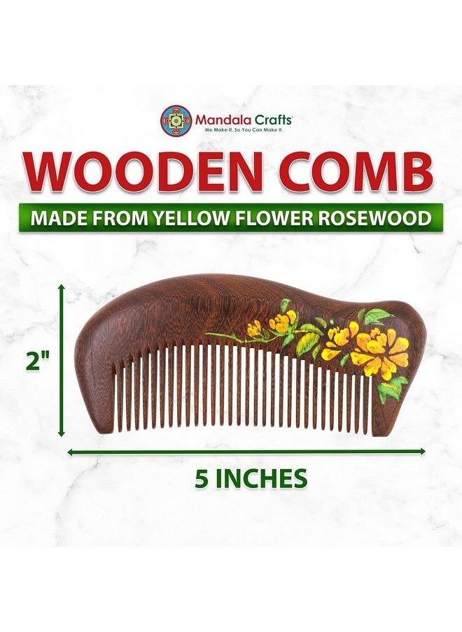 Mandala Crafts Wooden Comb Yellow Flower Rosewood Antistatic Wood Comb Wooden Wide Tooth Hair Comb For Men Women Straight Curly Hair Detangling Beard  - Image 5