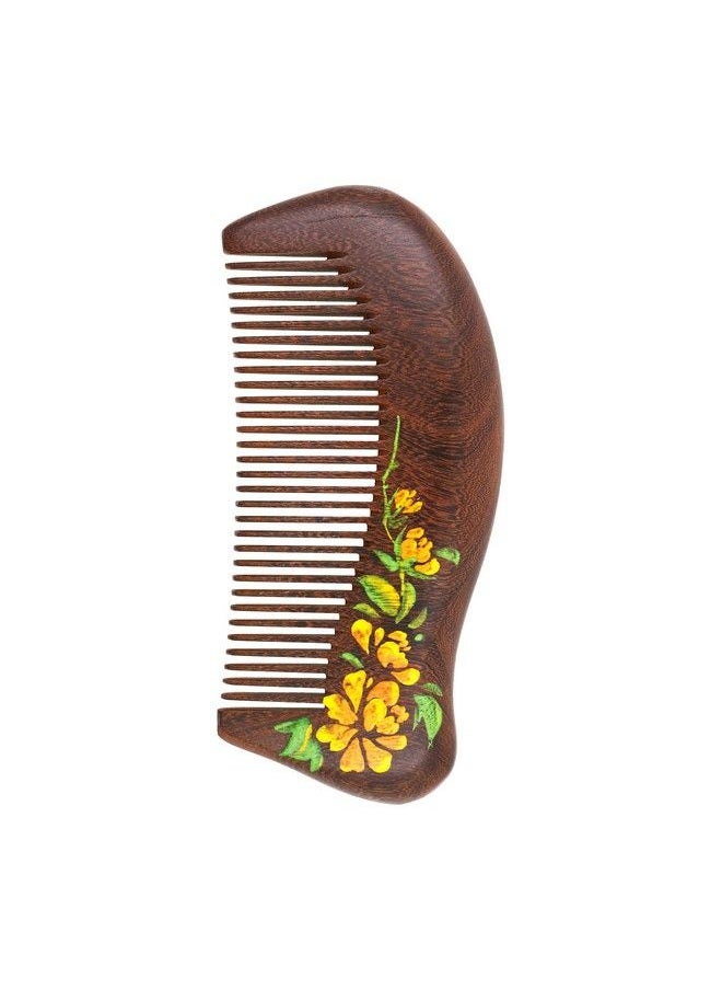Mandala Crafts Wooden Comb Yellow Flower Rosewood Antistatic Wood Comb Wooden Wide Tooth Hair Comb For Men Women Straight Curly Hair Detangling Beard  - Image 3