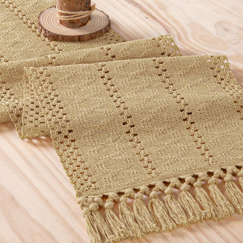 MLMW Boho Champagne Table Runner 48 inches Small Coffee Table Runner Macrame Woven Table Runners with Tassels Short Dresser Runners for Bedroom Living Room Home Decor - Image 4