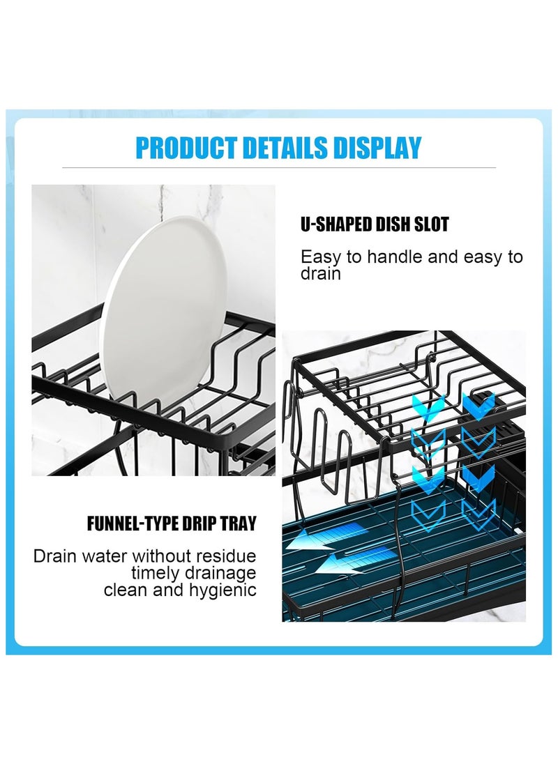 ALAMAREQ Dish Drainer, Large Capacity Draining Board Rack with Utensil Holder, 2-Tier for Kitchen Counter, Black  - Image 4