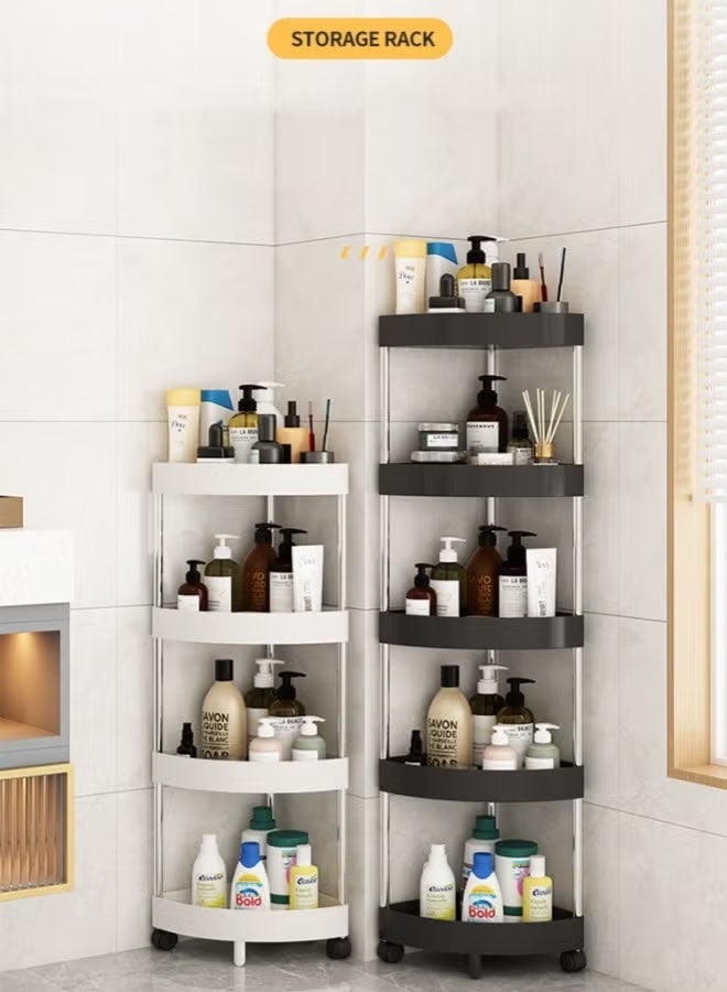 رف زاوية من 5 طبقات - حامل دش زاوية قائم - منظم دش قائم على الأرض مقاوم للصدأ، رف تخزين دش زاوية مقاوم للماء مثالي للحمام والمطبخ والشرفة وغرفة المعيشة (أسود) - Image 5