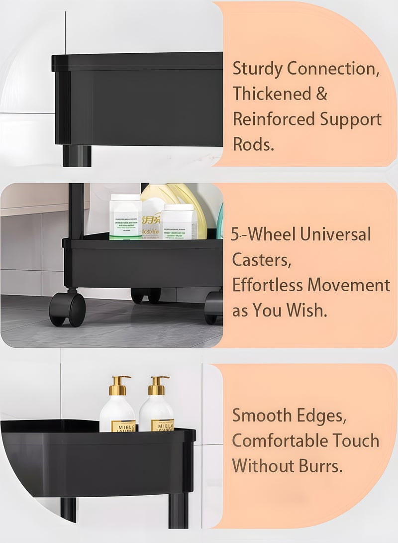 5-Tier Corner Shelf,Corner Shower Caddy Standing with 4 Wheel,5-Tier Storage Cart,Tier Rust Proof Floor Standing Shower Organizer,Triangle Corner Shelf Rack Rolling Trolley,Waterproof Corner Stand Shower Shelf Storage Rack Ideal Multifunctional Storage And Organization Cart,for Bathroom, Kitchen, Balcony & Living Room(Black) - Image 3