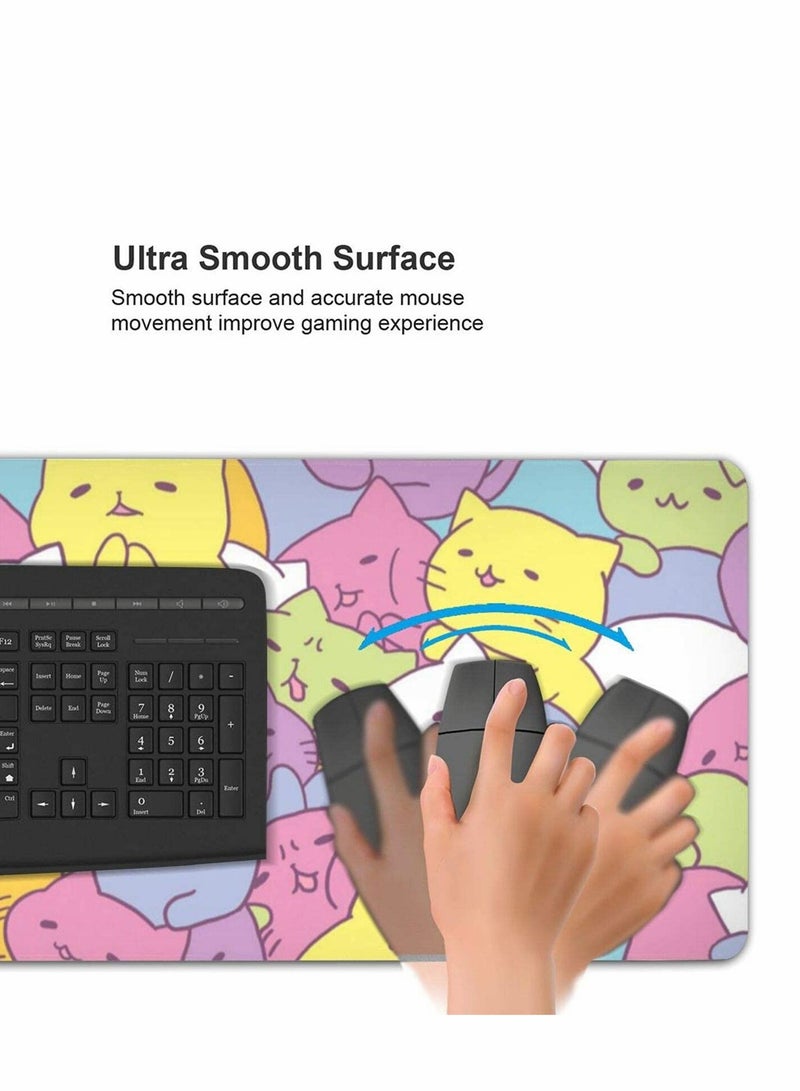 Excefore Cute Cat Gaming Mouse Pad XL, Extended Large Mouse Mat Desk Pad, Stitched Edges Mousepad, Long Non-Slip Rubber Base Mice Pad, 31.5 X 11.8 Inch - Image 5