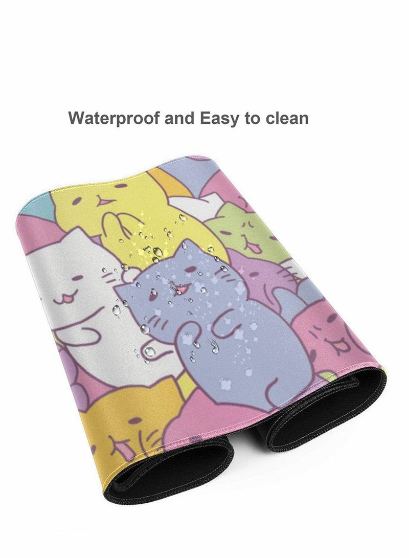 Excefore Cute Cat Gaming Mouse Pad XL, Extended Large Mouse Mat Desk Pad, Stitched Edges Mousepad, Long Non-Slip Rubber Base Mice Pad, 31.5 X 11.8 Inch - Image 4