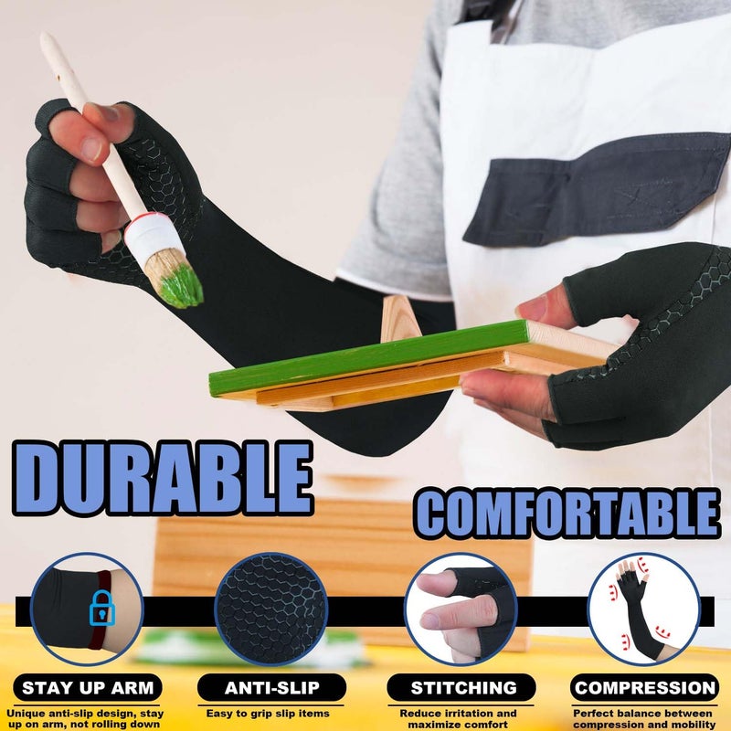 Gorbgle Long Copper Arthritis Gloves for Carpal Tunnel, Compression Gloves for Hand Pain Relief, Wrist Arm Support, Fingerless Typing Gloves for Rheumatoid, Tendonitis, Fits Women Men, 1 Pair, Medium - Image 4