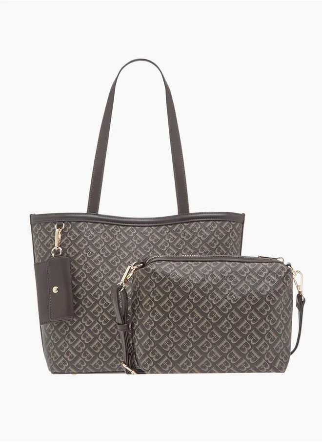 Flora Bella By Shoexpress Womens Monogram Textured Tote With Crossbody Bag And Detachable Coin Pouch