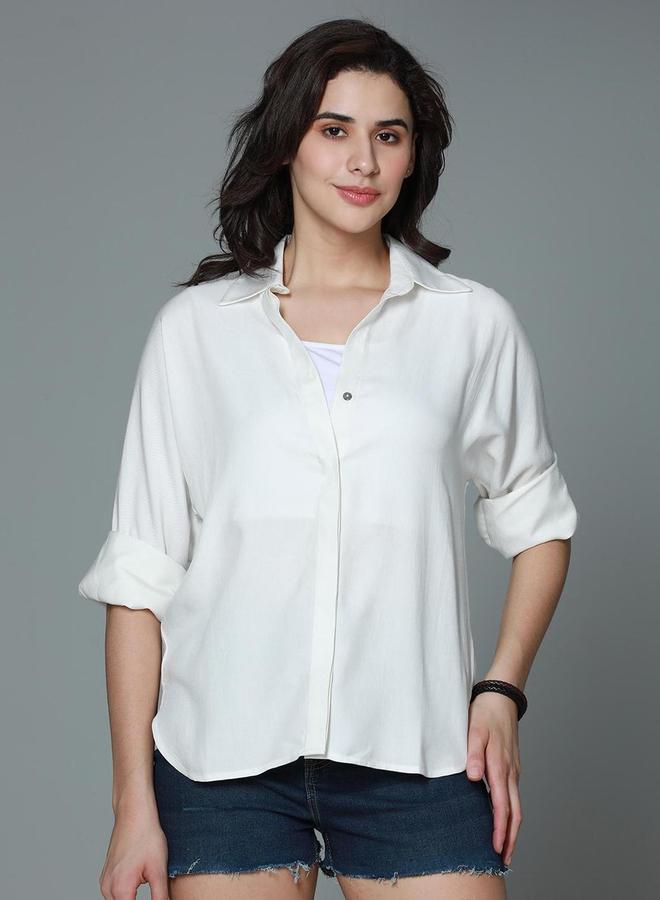 HIGH STAR White Classic Boxy Casual Shirt - Image 4