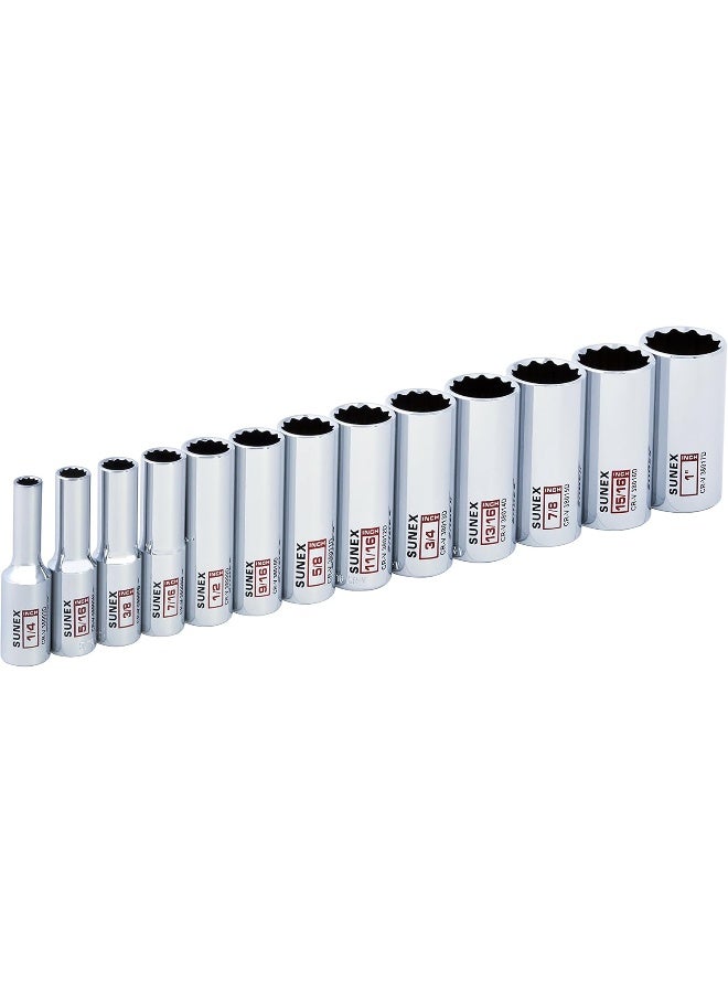 SUNEX 13 Piece 3/8" Drive Chrome Socket Rail 12Pt SAE Deep - Image 4