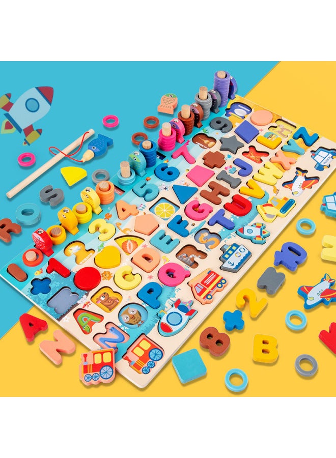Children's Digital Alphabet Matching Board Macaron Magnetic Fishing Game Wooden Logarithmic Board Educational Toys Wholesale-Color:Character Logarithmic Board - Image 3