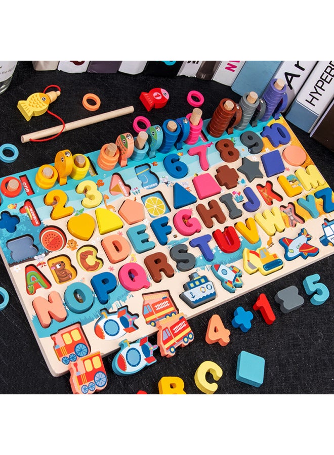 Children's Digital Alphabet Matching Board Macaron Magnetic Fishing Game Wooden Logarithmic Board Educational Toys Wholesale-Color:Character Logarithmic Board - Image 2