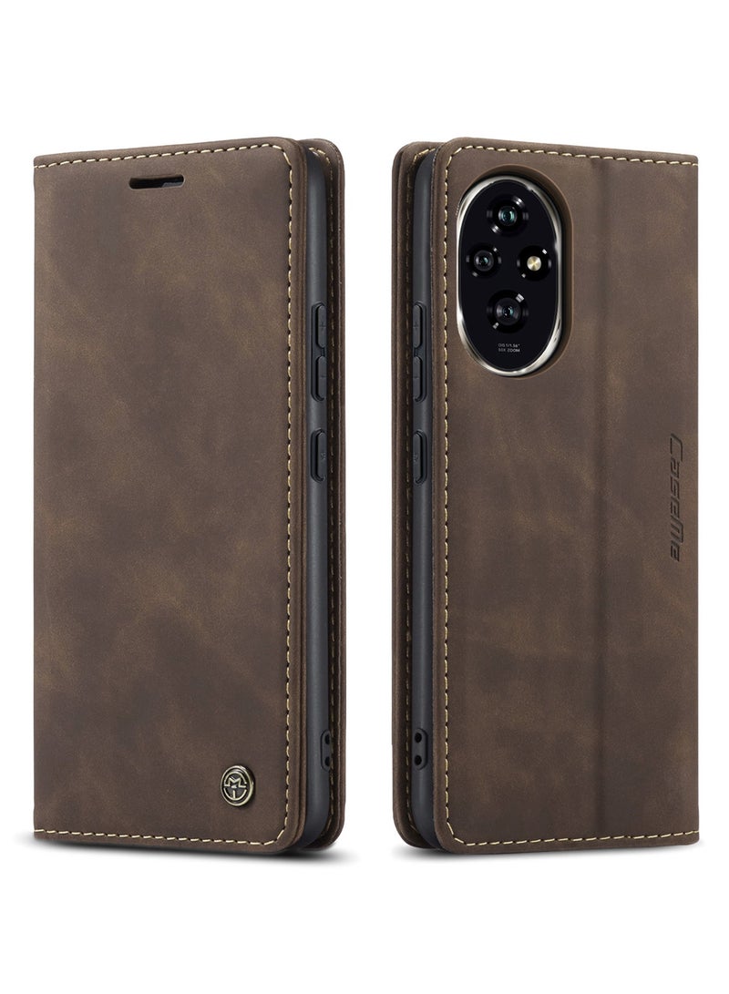 CaseMe Phone Case Luxury PU Leather Design 013 Flip Cover Card Slot Holder Cover For Honor 200 pro (Coffe) - Image 1