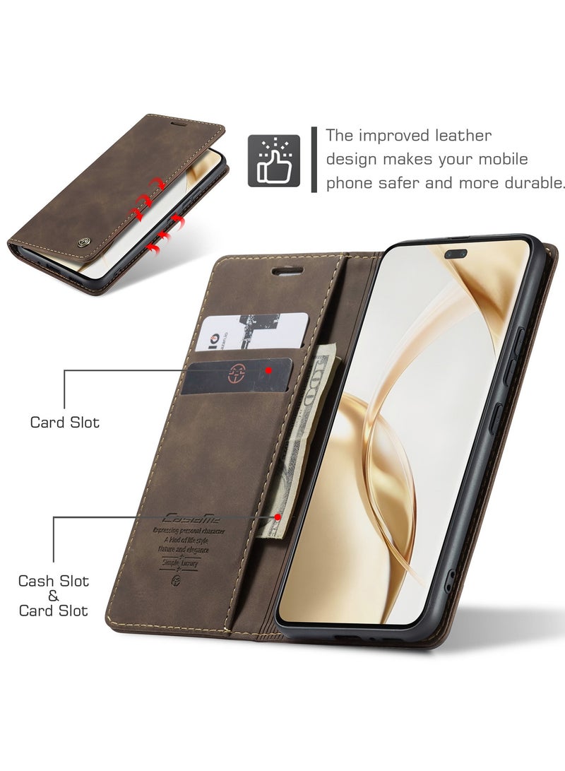 CaseMe Phone Case Luxury PU Leather Design 013 Flip Cover Card Slot Holder Cover For Honor 200 pro (Coffe) - Image 2