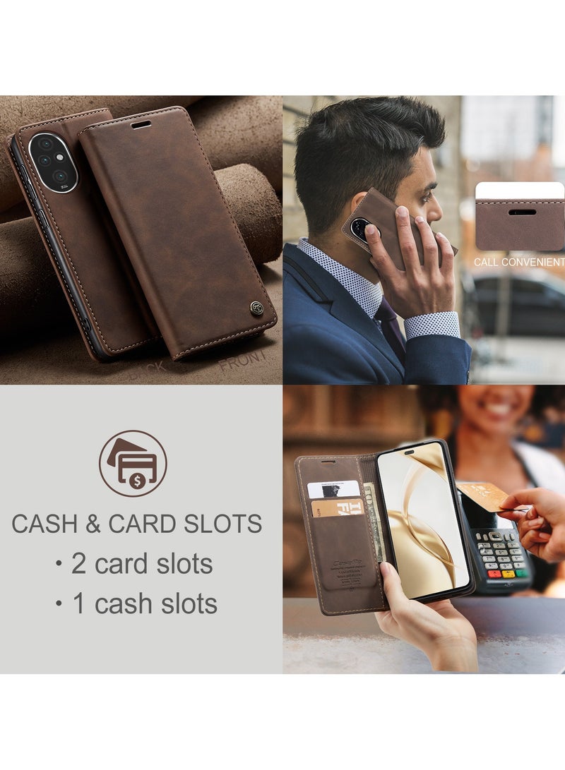 CaseMe Phone Case Luxury PU Leather Design 013 Flip Cover Card Slot Holder Cover For Honor 200 pro (Coffe) - Image 4