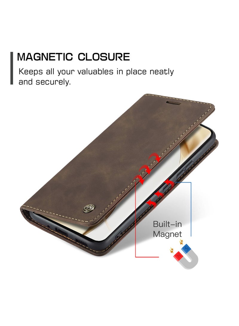 CaseMe Phone Case Luxury PU Leather Design 013 Flip Cover Card Slot Holder Cover For Honor 200 pro (Coffe) - Image 3