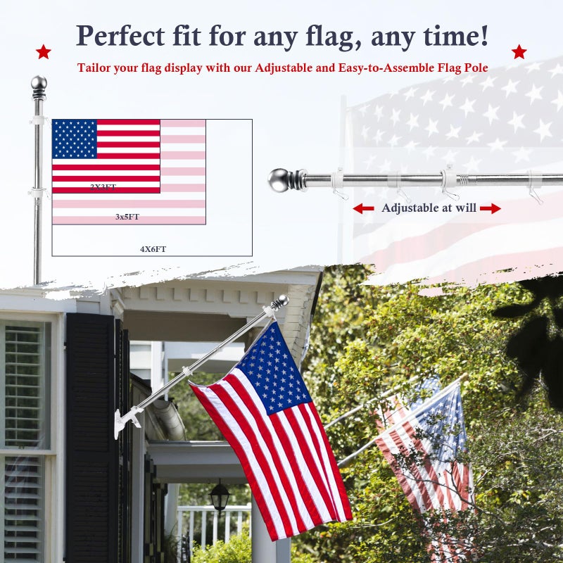 YKFLY Flag Pole Kit 5ft Flag Pole for Outside House, Flag Poles with Tangle Free Flag Pole Rings for 3x5 American Flag Mounting Bracket Stainless Steel Heavy Duty for Yard Truck Boat(Without Bracket) - Image 4