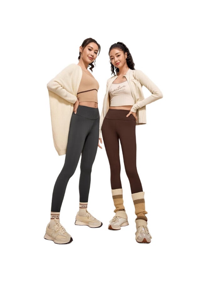 VFU Fleece-Lined Yoga Pants, Winter Warm Base Layer, Thickened Windproof Sports Leggings, Moonlight Gray, L - Image 2