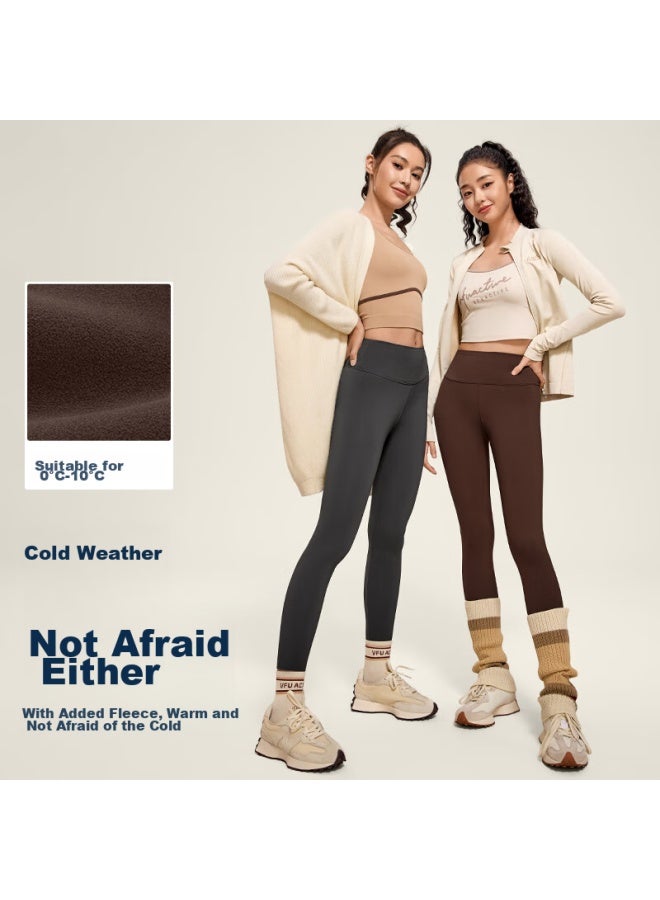 Vfu Fleece-lined Yoga Pants, Winter Warm Base Layer, Thickened Windproof Sports Leggings, Moonlight Gray, L - Image 2