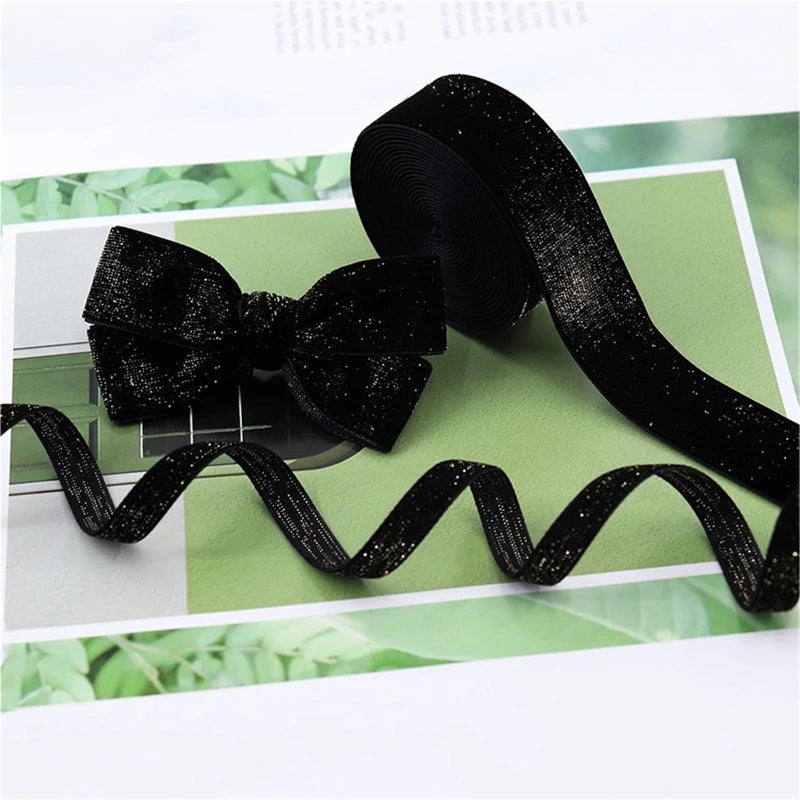 Black Velvet Ribbon With Gold Silver Threads 10mm Golden Wire 10 Yards For Gift Box Packaging - Image 5
