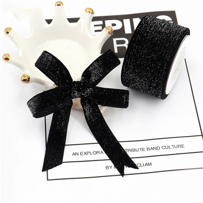 Black Velvet Ribbon With Gold Silver Threads 10mm Golden Wire 10 Yards For Gift Box Packaging - Image 4