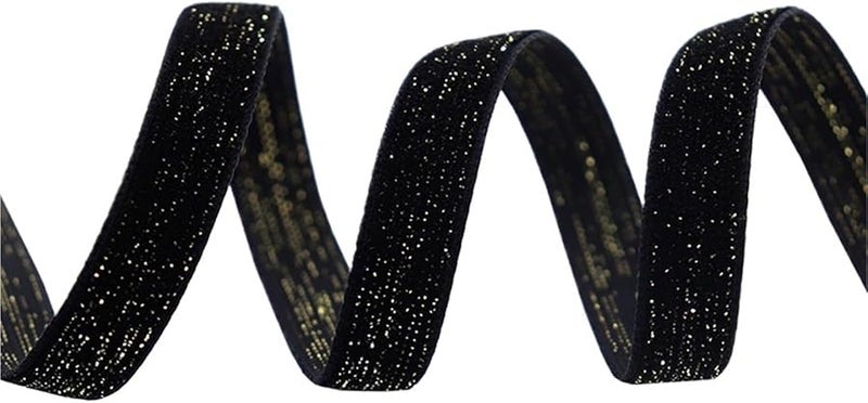 Black Velvet Ribbon With Gold Silver Threads 10mm Golden Wire 10 Yards For Gift Box Packaging - Image 1