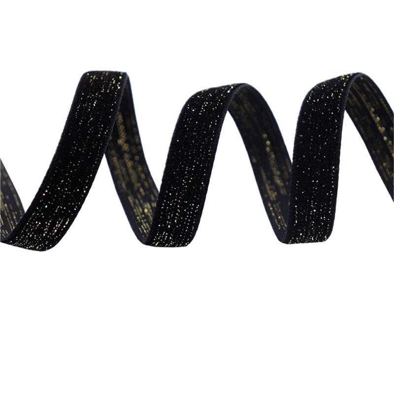 Black Velvet Ribbon With Gold Silver Threads 10mm Golden Wire 10 Yards For Gift Box Packaging - Image 2