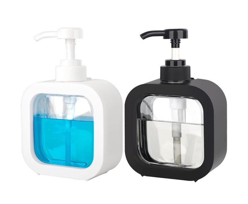 BATH GURU Clear Plastic Countertop/Table Top Liquid Soap Dispenser for Bathroom/Kitchen Pack of 2, 500 Ml, Black & White - Image 1
