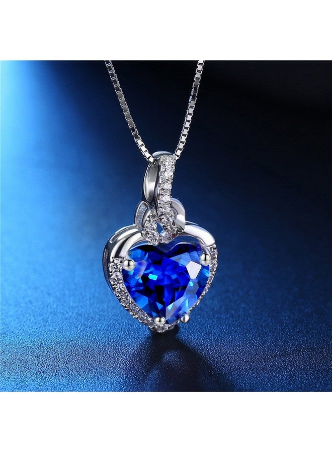 MABELLA Simulated Blue Sapphire Birthstone Heart Necklace Sterling Silver Pendant Gifts For Women - Image 2