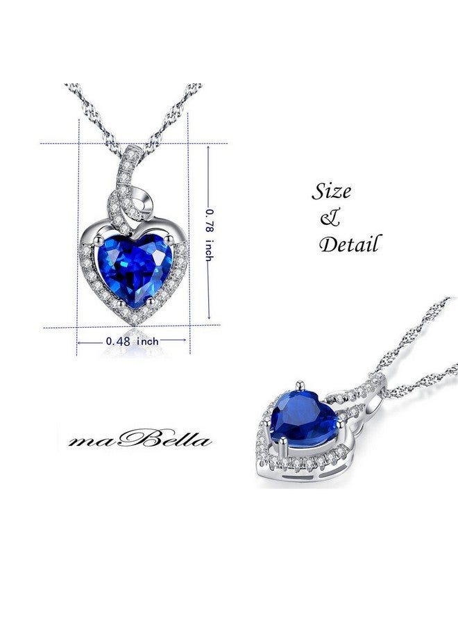 MABELLA Simulated Blue Sapphire Birthstone Heart Necklace Sterling Silver Pendant Gifts For Women - Image 4
