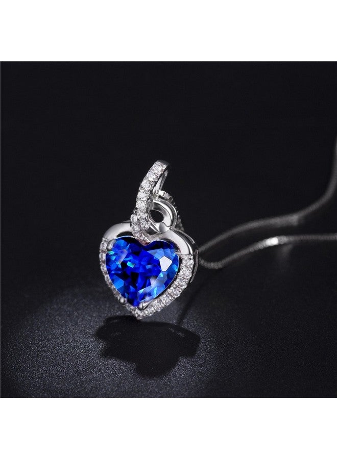 MABELLA Simulated Blue Sapphire Birthstone Heart Necklace Sterling Silver Pendant Gifts For Women - Image 3