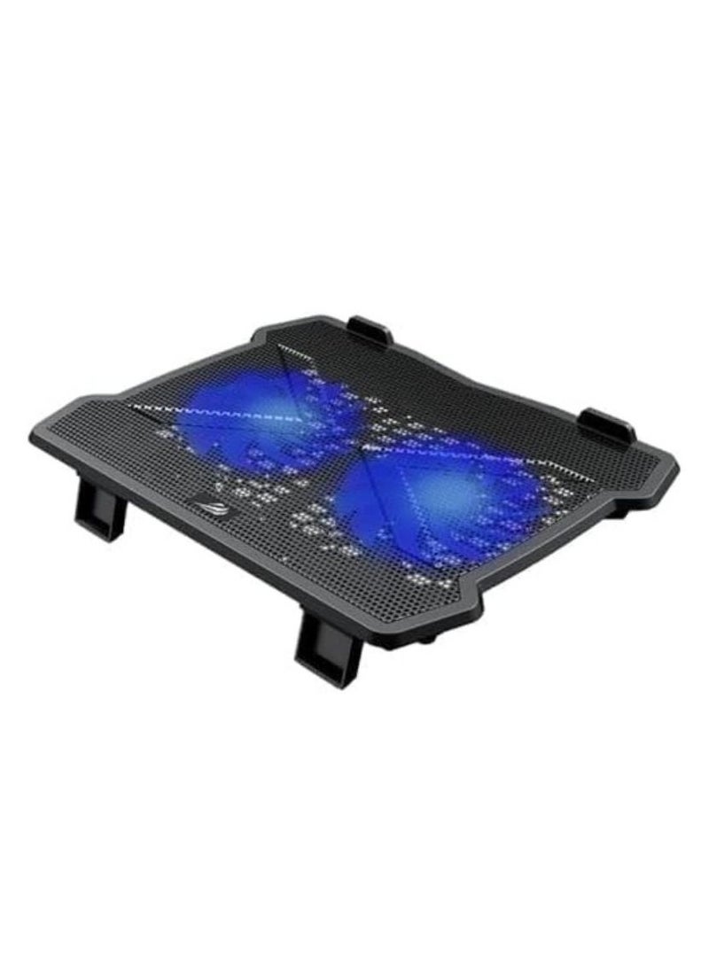 havit HAVIT F2075 Cooling Blue LED Light Laptop Pad, 2 Powerful Fans, 2 USB-A Charging, Black  - Image 2