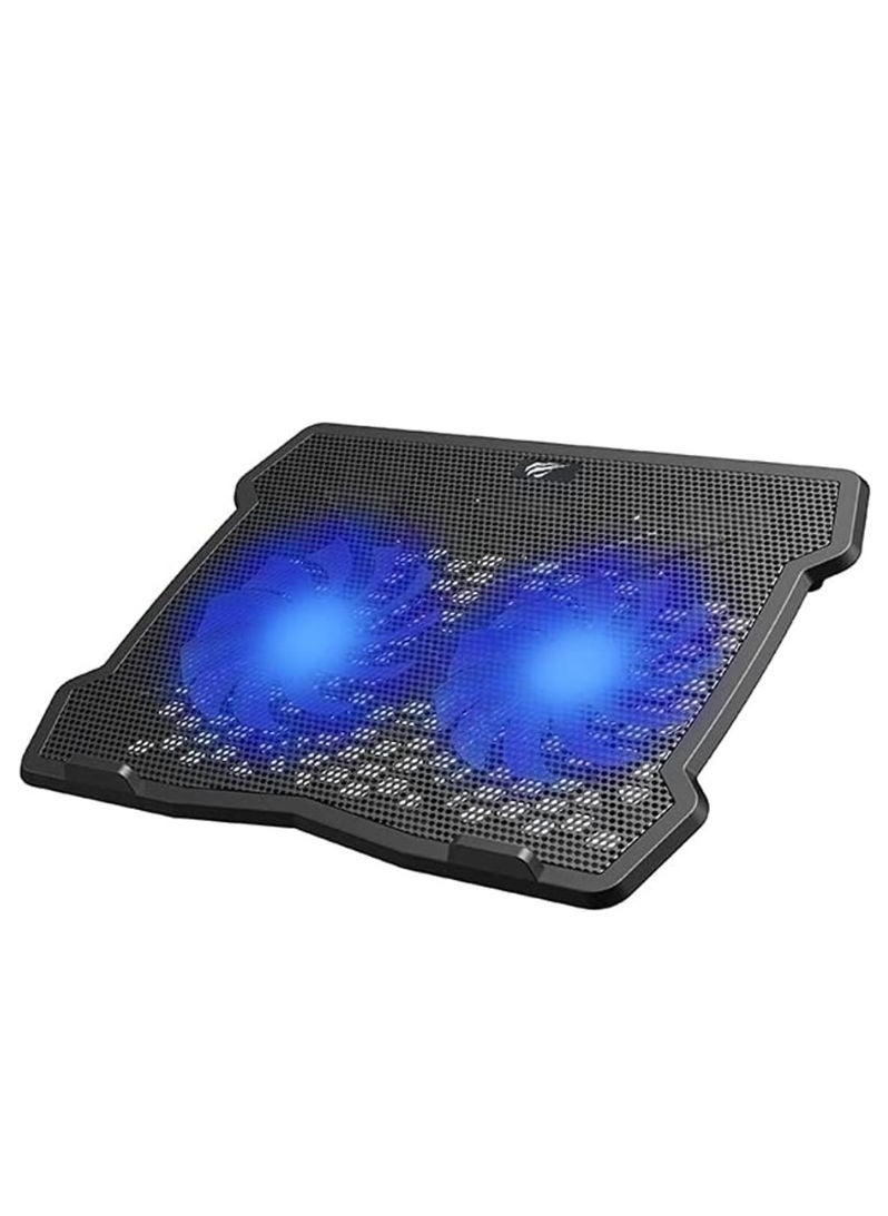 havit HAVIT F2075 Cooling Blue LED Light Laptop Pad, 2 Powerful Fans, 2 USB-A Charging, Black  - Image 3