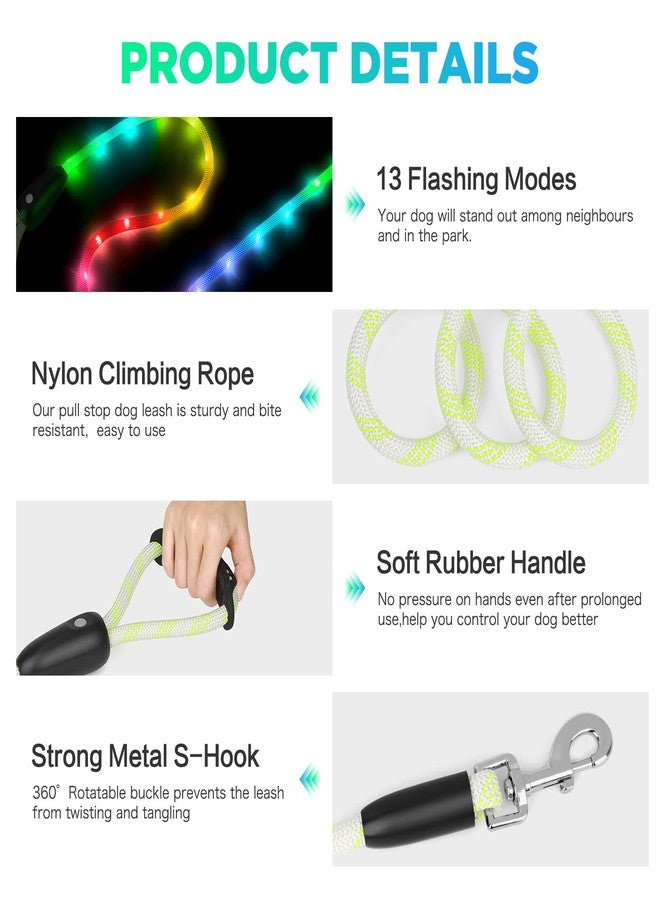 BSEEN Light Up Dog Leash - LED Dog Leash Type-C Rechargeable, 13 Lighting Modes, Glow in The Dark Pet Lead with Soft Handle for Small Medium Large Dogs Night Walking Safety (RGB, 4 Ft) - Image 4