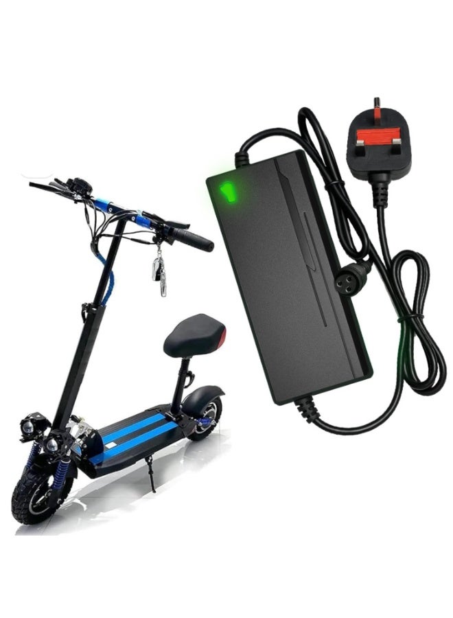 E-10 کے لیے 48V 2A الیکٹرک سکوٹر چارجر، LED اشارے کے ساتھ 54.6V اسمارٹ فاسٹ لیتھیم بیٹری چارجر، فولڈنگ ای سکوٹرز کے لیے یونیورسل DC پاور اڈاپٹر، محفوظ تیز رفتار چارجنگ، اوور لوڈ، شارٹ سرکٹ - Image 1