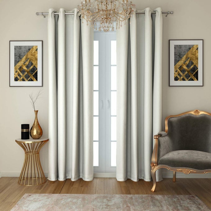 BLACKOUT DOOR CURTAIN SET 2 FOR BEDROOM GUEST ROOM THERMAL INSULATOR COMES WITH READYMADE EYELETS TRIPLE LAYER WEAVE 75FT NOISE DAMPENER MACHINE WASHABLE CREAM