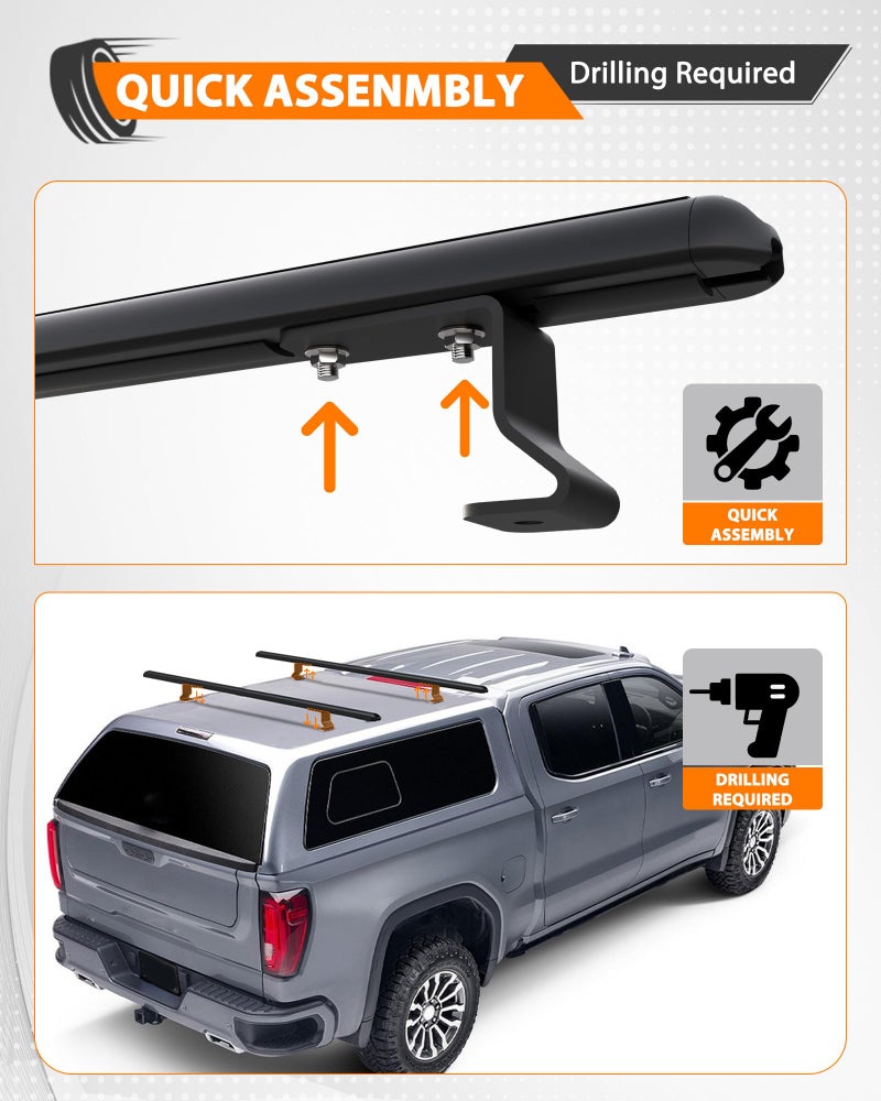 MELIPRON 60" Truck Topper Roof Rack for Pickup Truck Cap, Heavy Duty Aluminum Camper Shell Ladder Rack for Kayak/Canoe, 500lbs, Drilling Required - Image 2