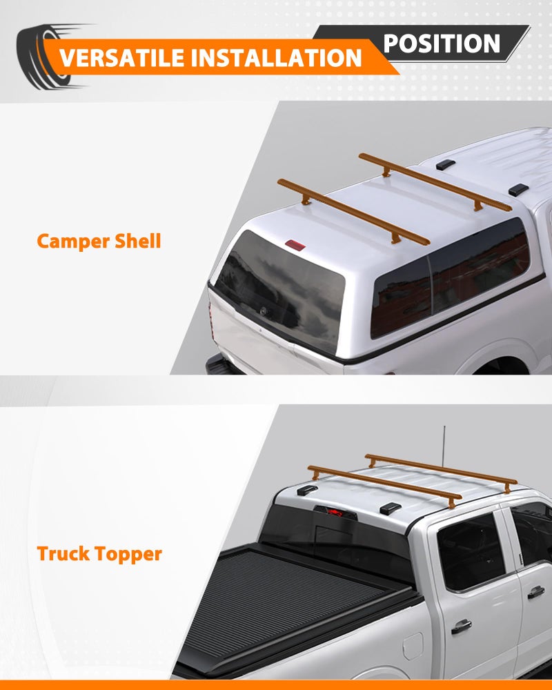 MELIPRON 60" Truck Topper Roof Rack for Pickup Truck Cap, Heavy Duty Aluminum Camper Shell Ladder Rack for Kayak/Canoe, 500lbs, Drilling Required - Image 3