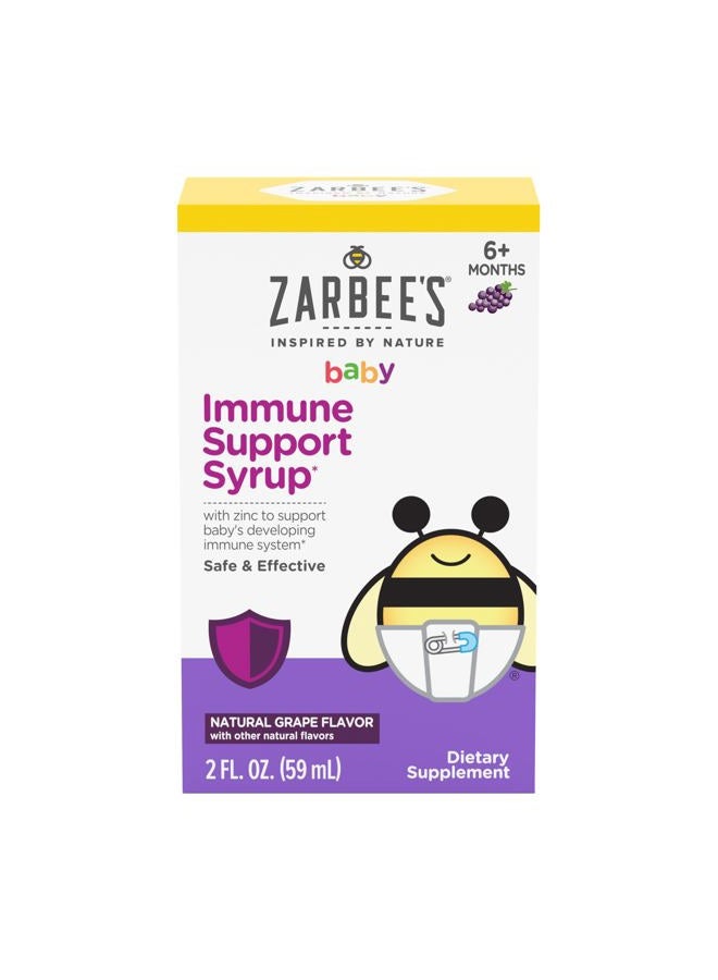 Zarbee's Baby Immune Support with Zinc, Baby & Toddler Vitamin 6 Months+, Includes Syringe for Easy & Accurate Dosing, Natural Grape Flavor, 2oz - Image 1