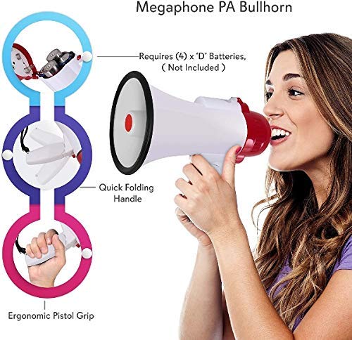 kh Megaphone Speaker Lightweight Bullhorn - Adjustable Volume Control and 500 Meter Range 30 watts Handheld Megaphone with Recorder, USB and Memory Card - Image 5