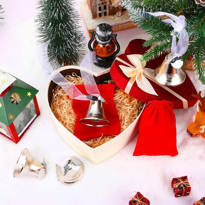 Kigeli 1 Sets It's a Wonderful Life Christmas Bell Ornaments 2025 Silver Angle Bells Ornament for Christmas Tree Inspired Xmas Tree Ornament Bell Vintage Decorations with Red Bags - Image 4