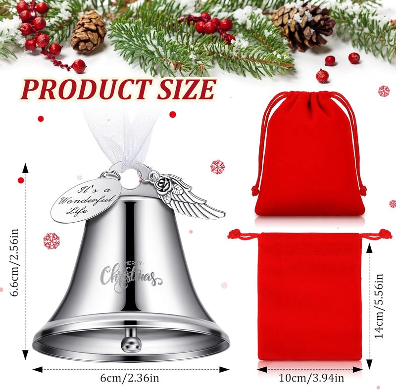 Kigeli 1 Sets It's a Wonderful Life Christmas Bell Ornaments 2025 Silver Angle Bells Ornament for Christmas Tree Inspired Xmas Tree Ornament Bell Vintage Decorations with Red Bags - Image 2