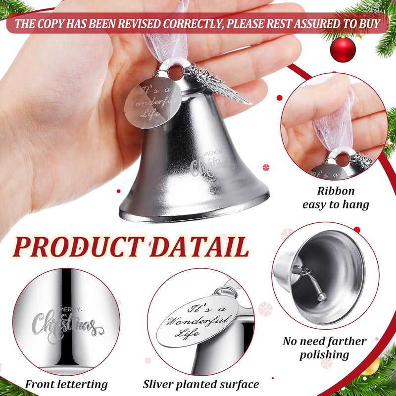 Kigeli 1 Sets It's a Wonderful Life Christmas Bell Ornaments 2025 Silver Angle Bells Ornament for Christmas Tree Inspired Xmas Tree Ornament Bell Vintage Decorations with Red Bags - Image 3