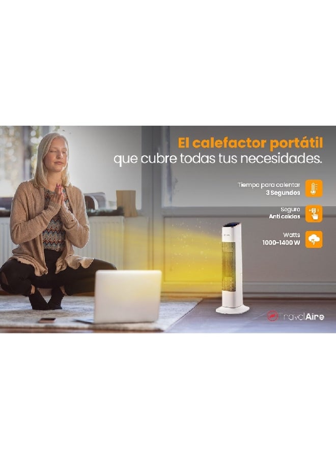 Bonaire 2000W Travel Aire Thermostat Function Ceramic Electric Heater White and Black 63 x 22.5 x 22.5 cm TAE516 - Image 4